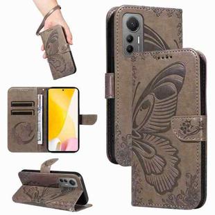 For Xiaomi 12 Lite Swallowtail Butterfly Embossed Leather Phone Case(Grey)