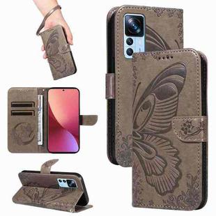 For Xiaomi 12T / 12T Pro Swallowtail Butterfly Embossed Leather Phone Case(Grey)