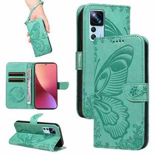 For Xiaomi 12T / 12T Pro Swallowtail Butterfly Embossed Leather Phone Case(Green)