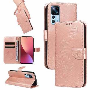 For Xiaomi 12T / 12T Pro Swallowtail Butterfly Embossed Leather Phone Case(Rose Gold)