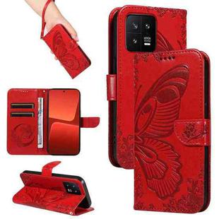 For Xiaomi 13 Swallowtail Butterfly Embossed Leather Phone Case(Red)