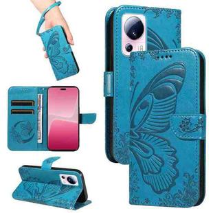 For Xiaomi 13 Lite Swallowtail Butterfly Embossed Leather Phone Case(Blue)