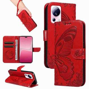 For Xiaomi 13 Lite Swallowtail Butterfly Embossed Leather Phone Case(Red)