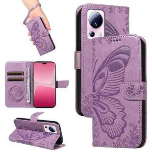 For Xiaomi 13 Lite Swallowtail Butterfly Embossed Leather Phone Case(Purple)