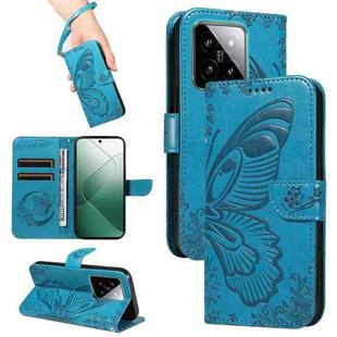 For Xiaomi 14 Swallowtail Butterfly Embossed Leather Phone Case(Blue)