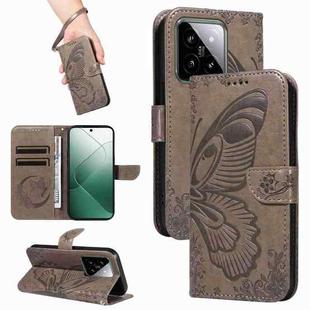 For Xiaomi 14 Swallowtail Butterfly Embossed Leather Phone Case(Grey)