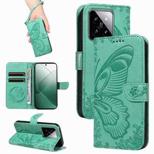 For Xiaomi 14 Swallowtail Butterfly Embossed Leather Phone Case(Green)