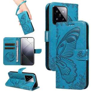 For Xiaomi 14 Pro Swallowtail Butterfly Embossed Leather Phone Case(Blue)
