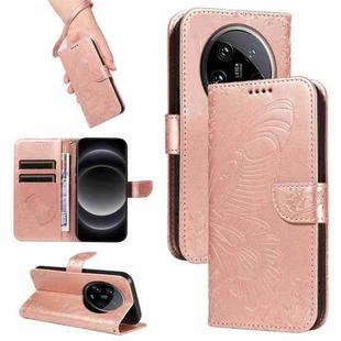 For Xiaomi 14 Ultra Swallowtail Butterfly Embossed Leather Phone Case(Rose Gold)