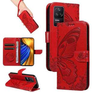 For Xiaomi Poco F4 5G / Redmi K40S Swallowtail Butterfly Embossed Leather Phone Case(Red)