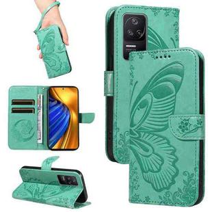 For Xiaomi Poco F4 5G / Redmi K40S Swallowtail Butterfly Embossed Leather Phone Case(Green)