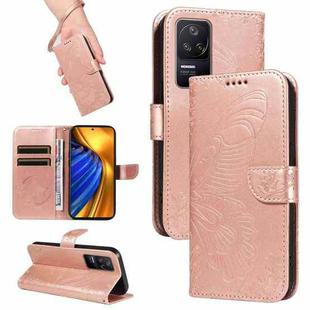 For Xiaomi Poco F4 5G / Redmi K40S Swallowtail Butterfly Embossed Leather Phone Case(Rose Gold)