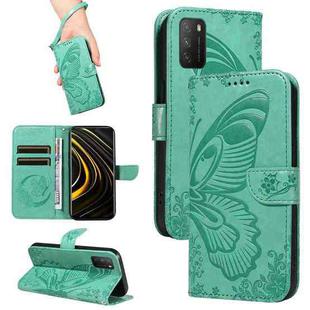 For Xiaomi Poco M3 Swallowtail Butterfly Embossed Leather Phone Case(Green)