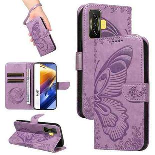For Xiaomi Poco F4 GT Swallowtail Butterfly Embossed Leather Phone Case(Purple)