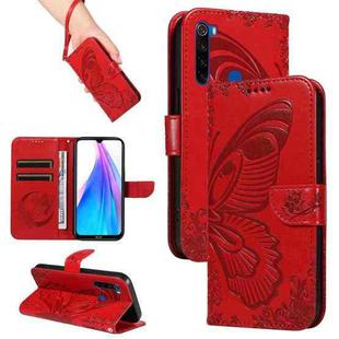 For Xiaomi Redmi Note 8T Swallowtail Butterfly Embossed Leather Phone Case(Red)