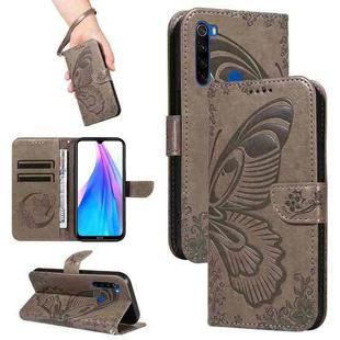 For Xiaomi Redmi Note 8T Swallowtail Butterfly Embossed Leather Phone Case(Grey)