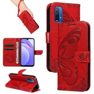 For Xiaomi Redmi 10X 4G / Note 9 4G Swallowtail Butterfly Embossed Leather Phone Case(Red)