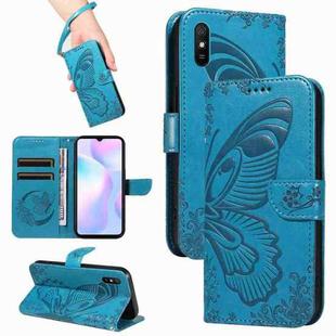 For Xiaomi Redmi 9A Swallowtail Butterfly Embossed Leather Phone Case(Blue)