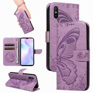 For Xiaomi Redmi 9A Swallowtail Butterfly Embossed Leather Phone Case(Purple)