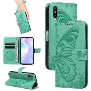 For Xiaomi Redmi 9A Swallowtail Butterfly Embossed Leather Phone Case(Green)