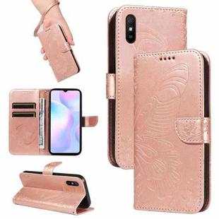 For Xiaomi Redmi 9A Swallowtail Butterfly Embossed Leather Phone Case(Rose Gold)