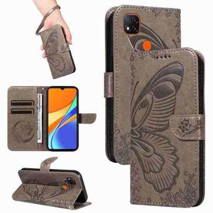 For Xiaomi Redmi 9C Swallowtail Butterfly Embossed Leather Phone Case(Grey)