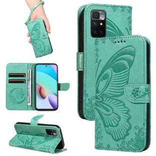 For Xiaomi Redmi 10 4G / 10 Prime Swallowtail Butterfly Embossed Leather Phone Case(Green)
