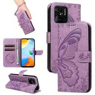 For Xiaomi Redmi 10C Swallowtail Butterfly Embossed Leather Phone Case(Purple)