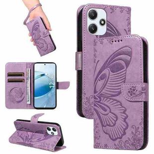 For Xiaomi Redmi 12 5G / 4G / Note 12R Swallowtail Butterfly Embossed Leather Phone Case(Purple)