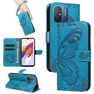 For Xiaomi Redmi 11A 4G Swallowtail Butterfly Embossed Leather Phone Case(Blue)