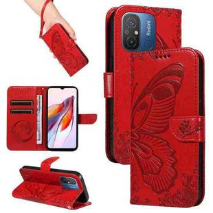 For Xiaomi Redmi 11A 4G Swallowtail Butterfly Embossed Leather Phone Case(Red)