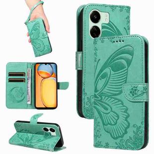 For Xiaomi Redmi 13C / Poco C65 Swallowtail Butterfly Embossed Leather Phone Case(Green)