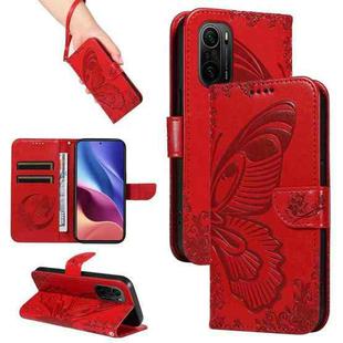For Xiaomi Redmi K40 / K40 Pro Swallowtail Butterfly Embossed Leather Phone Case(Red)