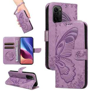 For Xiaomi Redmi K40 / K40 Pro Swallowtail Butterfly Embossed Leather Phone Case(Purple)
