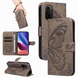 For Xiaomi Redmi K40 / K40 Pro Swallowtail Butterfly Embossed Leather Phone Case(Grey)