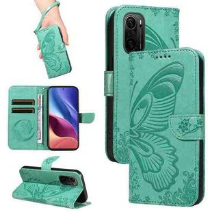 For Xiaomi Redmi K40 / K40 Pro Swallowtail Butterfly Embossed Leather Phone Case(Green)