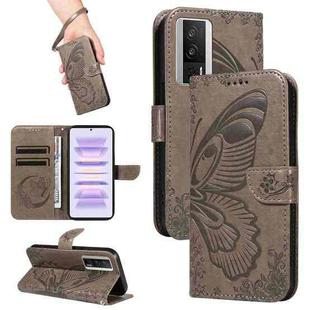 For Xiaomi Redmi K60 / K60 Pro Swallowtail Butterfly Embossed Leather Phone Case(Grey)