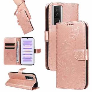 For Xiaomi Redmi K60 / K60 Pro Swallowtail Butterfly Embossed Leather Phone Case(Rose Gold)