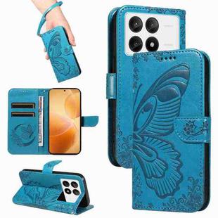 For Xiaomi Redmi K70E Swallowtail Butterfly Embossed Leather Phone Case(Blue)