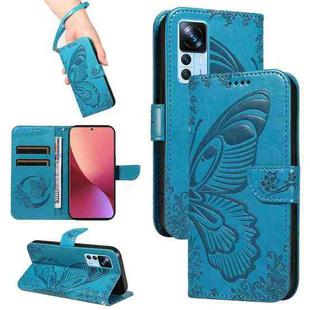 For Xiaomi Redmi K50 Ultra Swallowtail Butterfly Embossed Leather Phone Case(Blue)