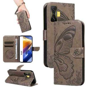 For Xiaomi Redmi K50 Gaming Swallowtail Butterfly Embossed Leather Phone Case(Grey)