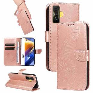 For Xiaomi Redmi K50 Gaming Swallowtail Butterfly Embossed Leather Phone Case(Rose Gold)