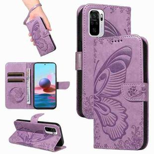 For Xiaomi Redmi Note 10 4G / 10S Swallowtail Butterfly Embossed Leather Phone Case(Purple)