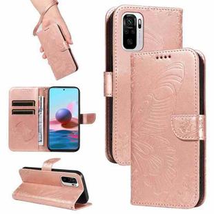 For Xiaomi Poco M5s Swallowtail Butterfly Embossed Leather Phone Case(Rose Gold)