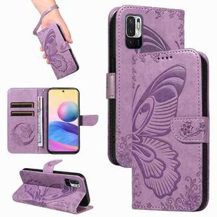 For Xiaomi Poco M3 Pro 5G Swallowtail Butterfly Embossed Leather Phone Case(Purple)