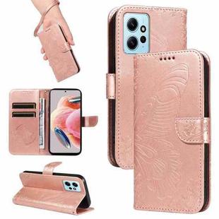 For Xiaomi Redmi Note 12 4G Global Swallowtail Butterfly Embossed Leather Phone Case(Rose Gold)