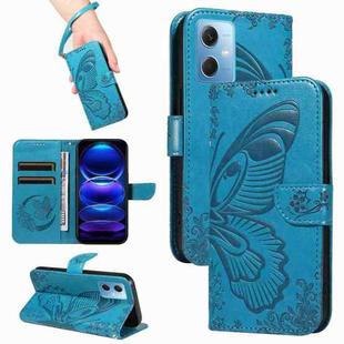 For Xiaomi Redmi Note 12 5G Global Swallowtail Butterfly Embossed Leather Phone Case(Blue)