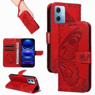 For Xiaomi Redmi Note 12 5G Global Swallowtail Butterfly Embossed Leather Phone Case(Red)