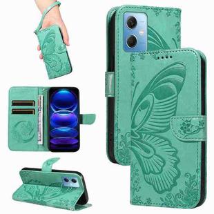 For Xiaomi Redmi Note 12 5G Global Swallowtail Butterfly Embossed Leather Phone Case(Green)