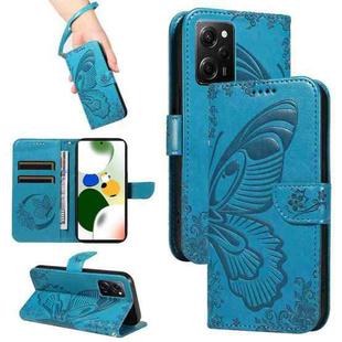 For Xiaomi Poco X5 Pro 5G Swallowtail Butterfly Embossed Leather Phone Case(Blue)
